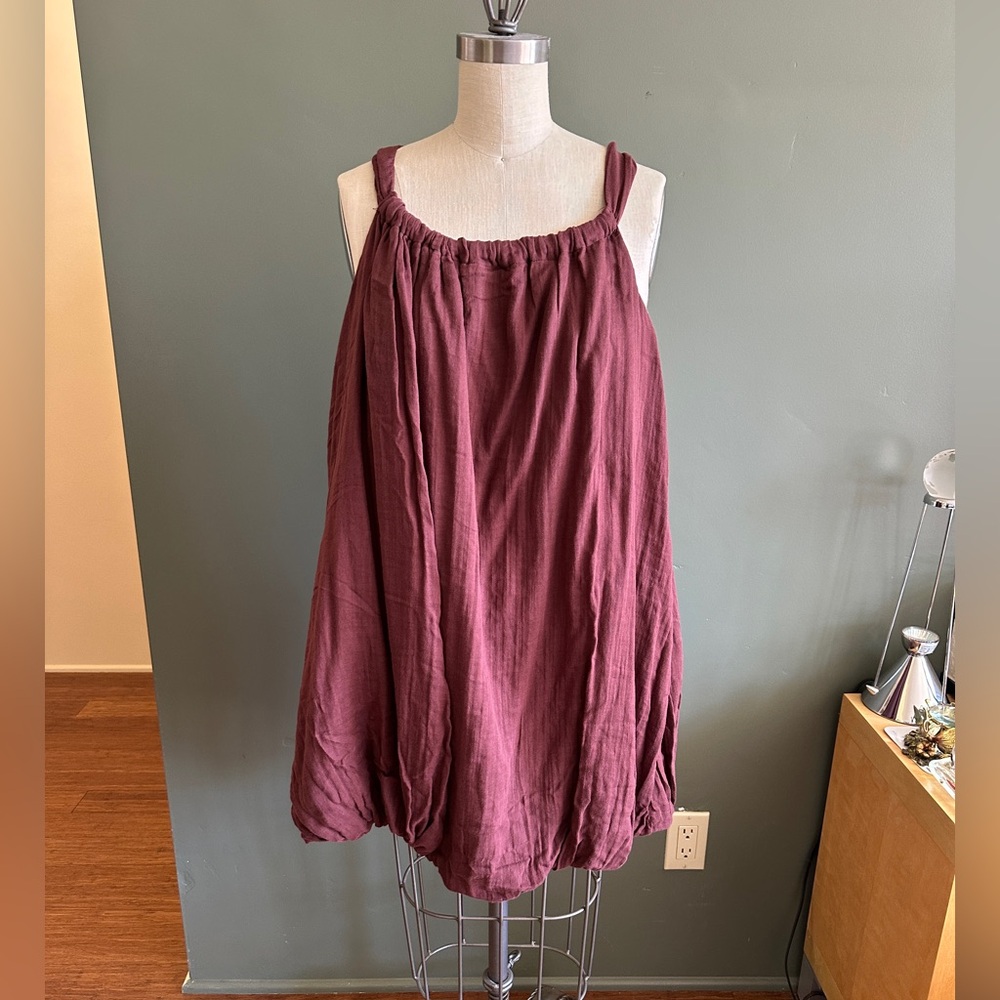 Anthropologie Gauze Bubble-Hem Mini Dress in Cocoa Plum size small